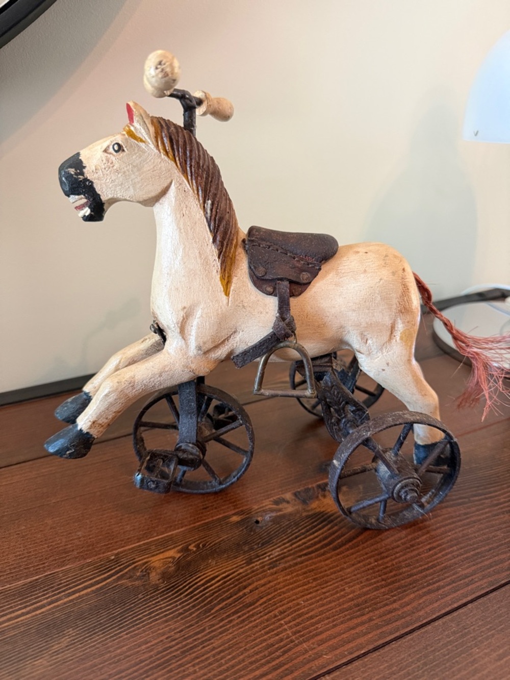 Tapletop Replica of Child’s Victorian Riding Horse Toy - Rustic Wood & Iron